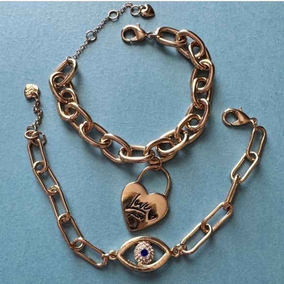 Aldo Jewelry - ALDO-Gold Chain Bracelet Set with Heart and Evil Eye Protection Charms